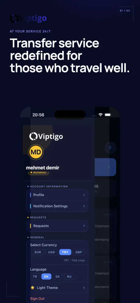 Viptigo sidebar screen
